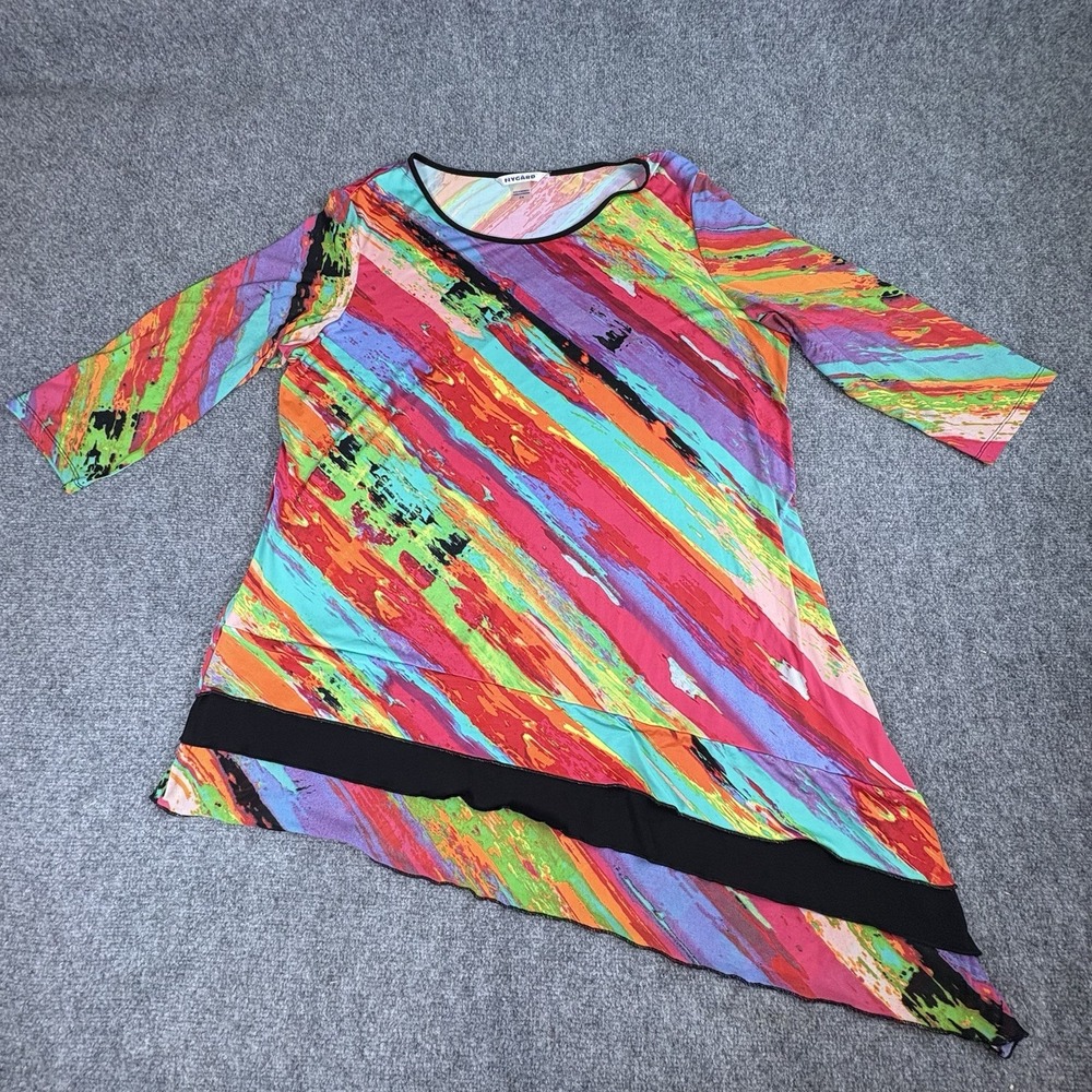Maximalist Tunic Top Womens 2X Rainbow Asymmetrical Hem Artsy Festival Statement
